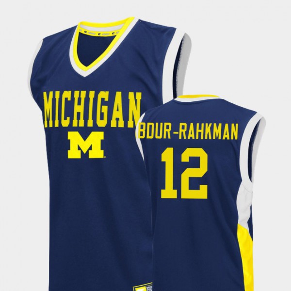 Michigan Wolverines #12 For Men's Muhammad-Ali Abdur-Rahkman Jersey Blue College Basketball Fadeaway Stitched